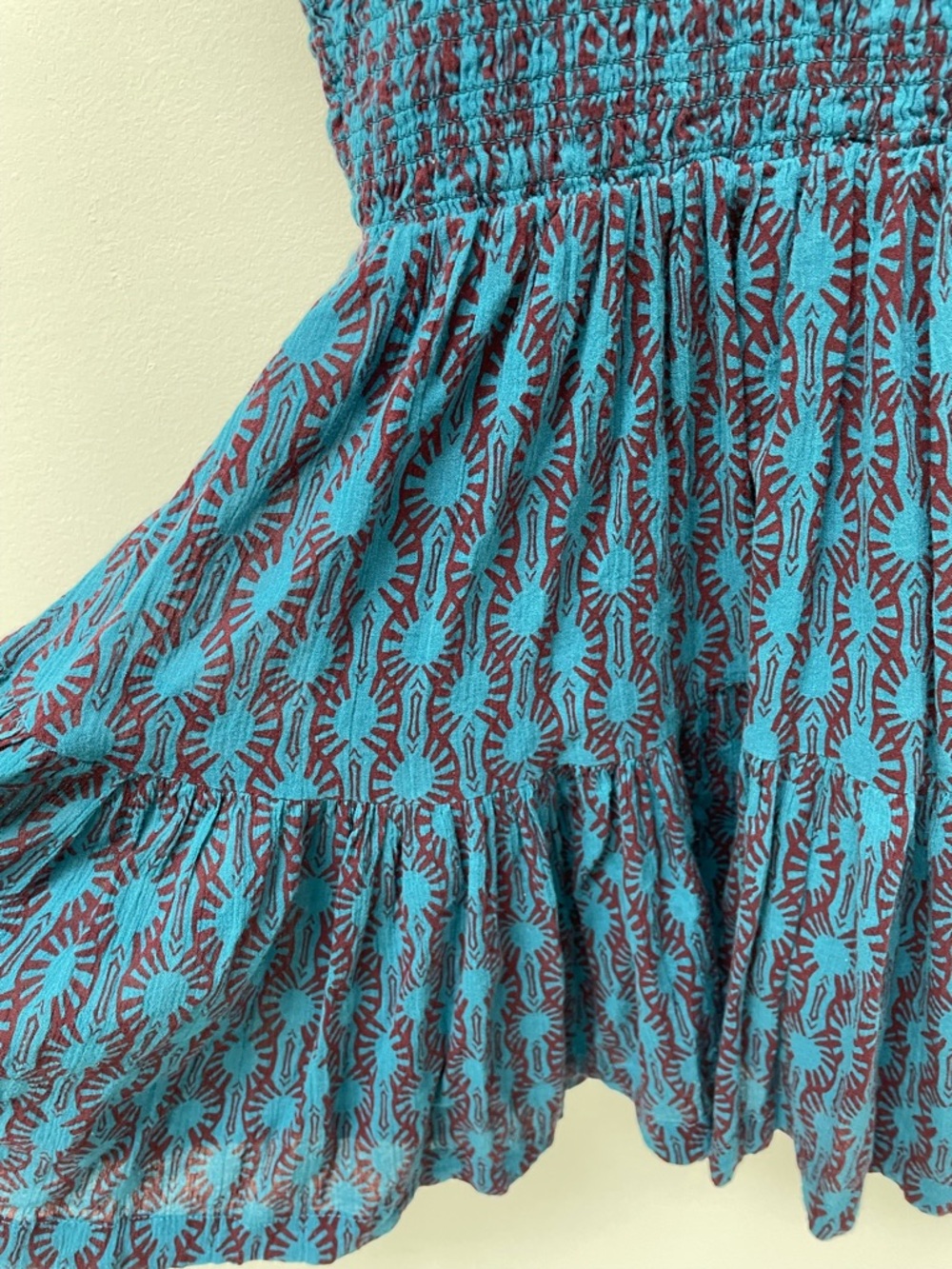 Free People Teal and Burgundy Smocked Dress